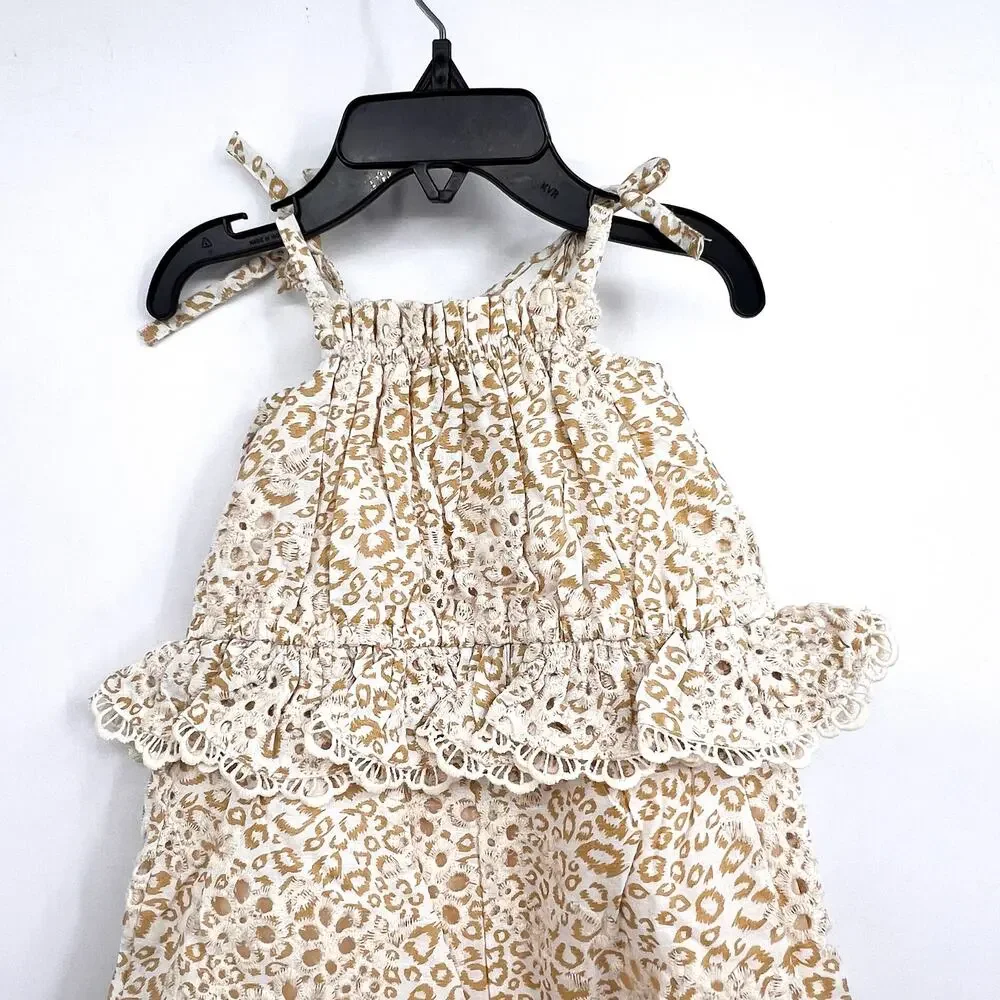 BARDOT JUNIOR Baby Leopard Trim Romper 12-18 Months Cream Beige Peplum NWT